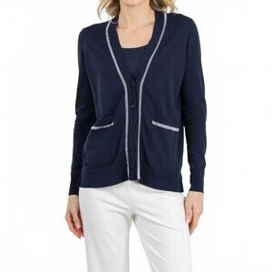 NEW PEACE OF CLOTH sheer stripe cardigan in navy